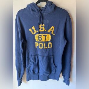 Polo Ralph Lauren Hoodie Pullover Navy Blue Men’s Size S Front Pocket USA